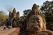 Bridge with sculptures leading to Giant Gopuram, south gate, Angkor Thom, Angkor Wat, Unesco World Cultural Heritage, Angkor, Cambodia