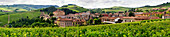 View of the Barolo village and vineyards, Barolo valley, Panorama, Province Piedmont, Italy