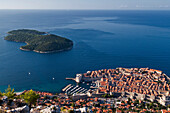 Walled Old City of Dubrovnik with harbour, Dubrovnik, Croatia