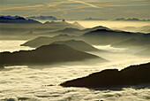 Fog in alpine valleys, Glaubenberg Area seen from Mount Pilatus in November, Canton of Lucerne, Switzerland