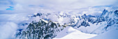 Mont Blanc range viewed from Aiguille du Midi, Rhone Alpes, Chamonix, France.
