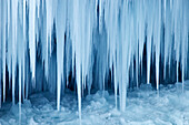 Slap Pericnik, huge icicles on waterfall frozen in winter, Triglav National Park, Julian Alps, Gorenjska, Krain, Slovenia