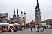 Marktkirche mit Rotem Turm am Markt, Halle an der Saale, Sachsen-Anhalt, Deutschland, Europa