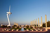 Communications tower in Olympic area, Montjuich mountain in Barcelona city, Barcelona, Spain