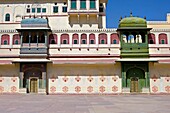 Courtyard of Pitam Niwas Chowk, in background spring gate at right and summer gate at left ,City Palace,Jaipur, Rajasthan, India