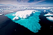 Icebergs and sea ice in the Weddell Sea on the eastern side of the Antarctic Peninsula during the summer months, Southern Ocean. Icebergs and sea ice in the Weddell Sea on the eastern side of the Antarctic Peninsula during the summer months, Southern Ocea