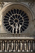 Rose window of Notre Dame with apostles, Paris, France