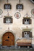 Traditional painted houses, Scuol, Switzerland