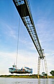 The Transporter Bridge, built 1906, carries vehicles and passengers over the River Usk in city of Newport in south Wales, UK