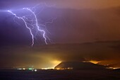 Night photography of a thunderstorm in the Port of Bilbao
