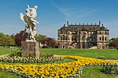 Palace in the Great Garden Park, build 1680 In front of it is the marble group ´The Time takes the beauty´ by Pietro Balestra, Dresden, Saxony, Germany, Europe