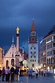 Marienplatz with Old Town Hall and Marian column at night, Munich, Germany