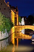 town canal and bridge at night, Bruges, Belgium