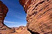 Natural rock formations in the Akakus Mountains, Sahara Desert, Libya