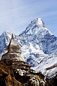 Buddhist stupa and Ama Dablam mountain, Everest Region, Nepal