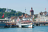 Luzern at Lake Lucerne with excursion boats, Luzern, Luzern, Switserland, Europe