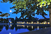 Lake at the Kurpark at night, Bad Lauchstaedt, Saxony-Anhalt, Germany, Europe