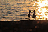Children By The Water At Sunset, Cayeux-Sur-Mer, Bay Of Somme, Somme (80), France