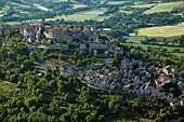 France, Tarn (81), Cordes-sur-Ciel, a village labelized the Most Beautiful Villages of France, (aerial photo)