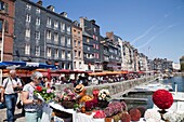 France,Normandy,Honfleur,Market Scene and Outdoor Cafes