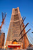 Japan,Tokyo,Yokohama,Landmark Tower Building and Nippon Maru Sail Training Ship