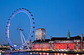 England,London,London Eye and County Hall Building