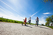 Family cycling, Upper Bavaria, Germany