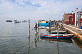 Fishing boats alongside promenade, Pellestrina, Veneto, Italy, Europe