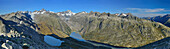 Panorama mit Blick vom Sidelhorn auf Oberaarhorn, Finsteraarhorn, Lauteraarhorn und Schreckhorn, Berner Alpen, Berner Oberland, UNESCO Welterbe Schweizer Alpen Jungfrau-Aletsch, Schweiz