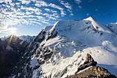 Summit of Mount Wildi Frau, view to Bluemlisalp mountains, Morgenhorn and Wyssi Frau, Bernese Oberland, Canton of Bern, Switzerland