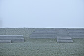 Seats at garden exhibition while foggy, Neu-Ulm, Schwaben, Bavaria, Germany