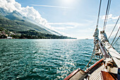 Sailing ship on lake Garda near Malcesine, Lago di Garda, Province of Verona, Northern Italy, Italy