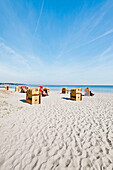 Sandy beach with hooded beach chairs, Scharbeutz, Schleswig Holstein, Germany