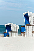 Hooded beach chair on the beach, Sylt, Schleswig-Holstein, Germany