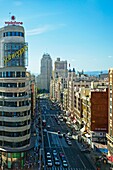 sight of the City from Gran via, Madrid, Spain.