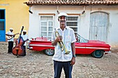 Classic car and music band , Trinidad city, Sancti Spiritus Province, Cuba