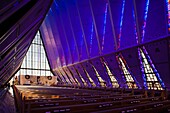 USA, Colorado, Colorado Springs, United States Air Force Academy, Cadet´s Chapel, stained-glass interior