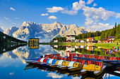 Italy, Europe, travel, Dolomite, Alps, Missurina, Lake, pedalo, boats, clouds, colourful, mountains, reflection, south Tirol, Tirol,. Italy, Europe, travel, Dolomite, Alps, Missurina, Lake, pedalo, boats, clouds, colourful, mountains, reflection, south Ti