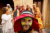 Moors and Christians, Moorish warriors makeup, Pollensa, Sierra de Tramuntana, Majorca, Balearic Islands, Spain
