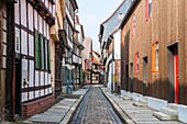 Alley through the village of Quedlinburg, Saxony-Anhalt, Germany, Europe