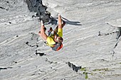 Elijah Weber rock climbing a route called the Regular Route which is rated 5,6 and located on Slick Rock near the city of McCall in the Salmon River Mountains of central Idaho