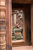 Banteay Srei or Banteay Srey, is a 10th century Cambodian temple dedicated to the Hindu god Shiva, near Angkor, UNESCO World Heritage Site, Siem Reap, Cambodia, Indochina, Southeast Asia