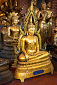 Thailand, Ayutthaya, Wat Yai Chaya Mongkol Temple, golden Buddha statues