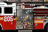 Fire engine in Dumbo, Brooklyn, New York City, New York, North America, USA