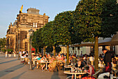 People sitting in a cafe on Bruehls Terrace, Dresden, Saxony, Germany