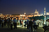 View from congress center towards Landtag and old town at night, Dresden, Germany