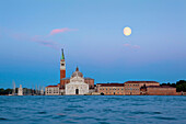 Church Chiesa di San Giorgio with full-moon, San Giorgio Maggiore, La Giudecca, Venice, Italy