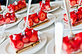 Strawberry cakes on the plate with fork, Hamburg, Germany