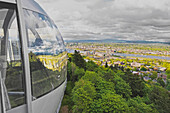 Portland aerial tram and view over the city districts in early summer
