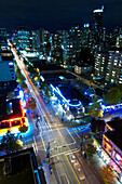 View on Vancouver by night, on the crossing of Helmcken Street and Howe street, Elevated view